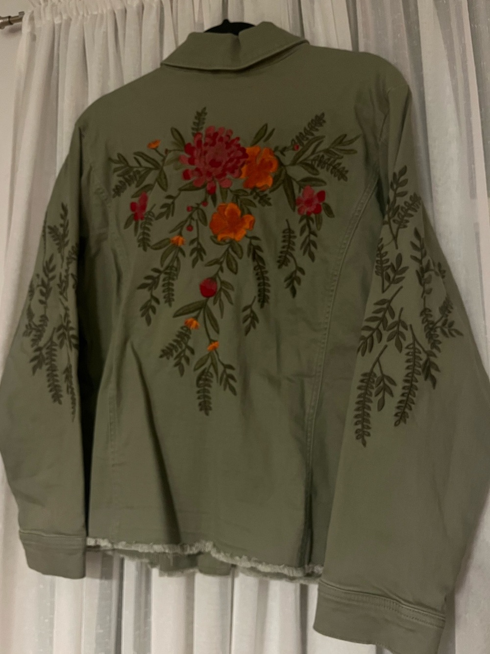 My Danielle XL Olive Green Embroidered Sleeve Utility Jacket